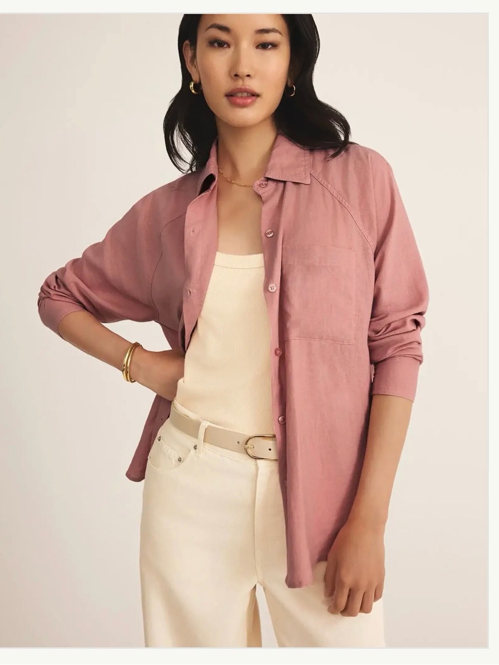 Z Supply Linen Women's Dusty Rose Button-Down Shirt